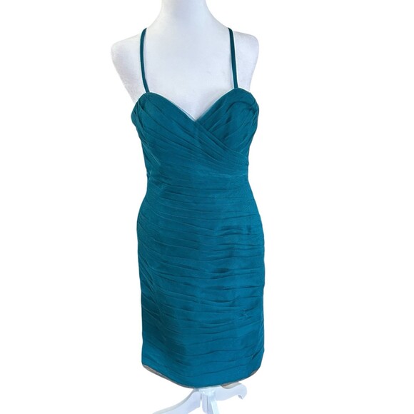 WTOO NWT Teal‎ Ruched Dress With Matching Scarf/Wrap Sz 8 - Picture 1 of 8
